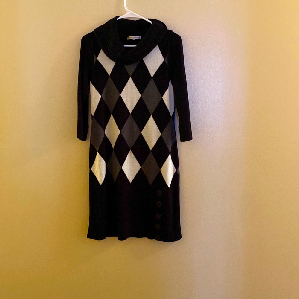 Black and white checkered tight fitted dress with buttons